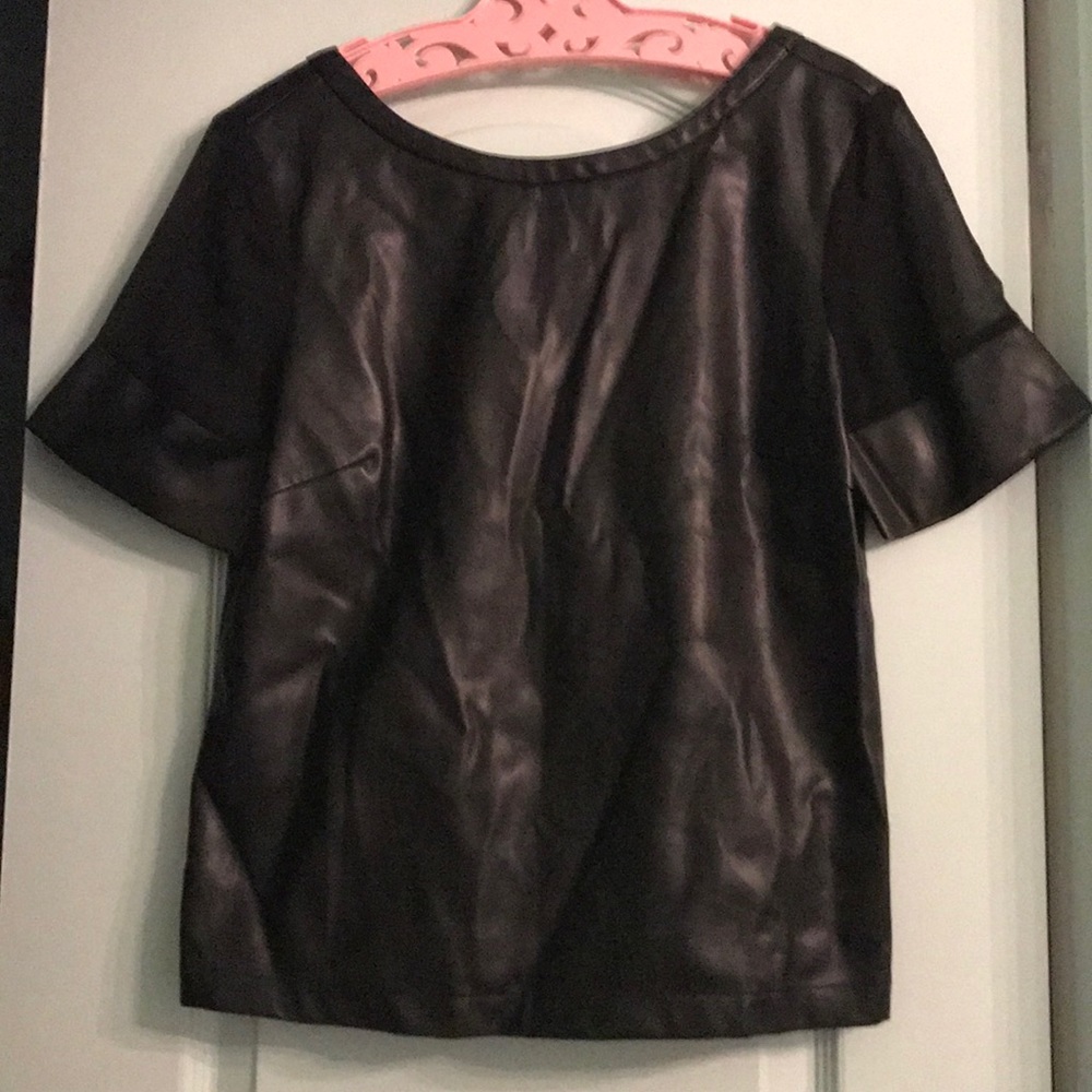 Faux leather top with mesh insets